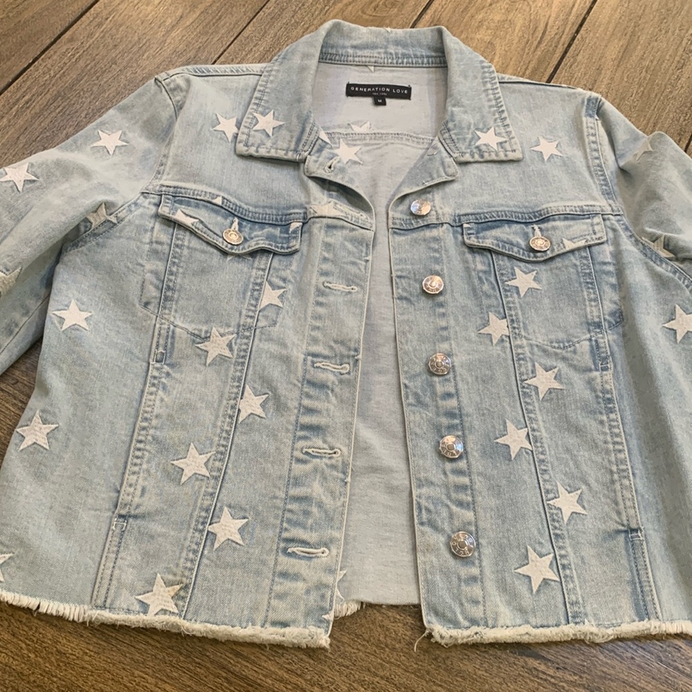 Generation Live Light Denim Jacket With White Sta… - image 1